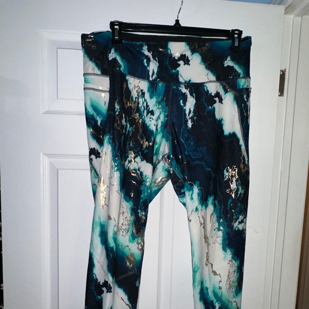 Old Navy Plus Size Yoga Pants 3XL Multicolor Pattern Turquoise Black Blue Gold